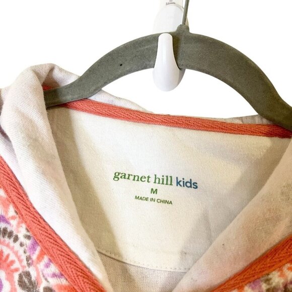 Garnet Hill Kids Girls Terry Cloth Hooded Swim Coverup Dress Coral Pink Geo Sz M - Picture 3 of 5